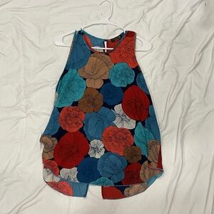 Renee C. Floral Tank Top - Blue, Red, Brown